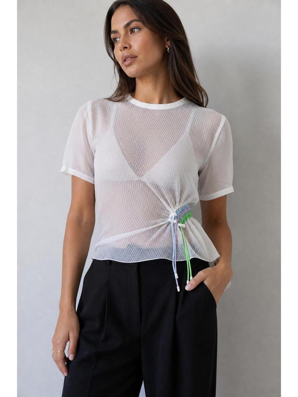 Emporio Armani Sheer Top Drawstring Detail White Size 42
